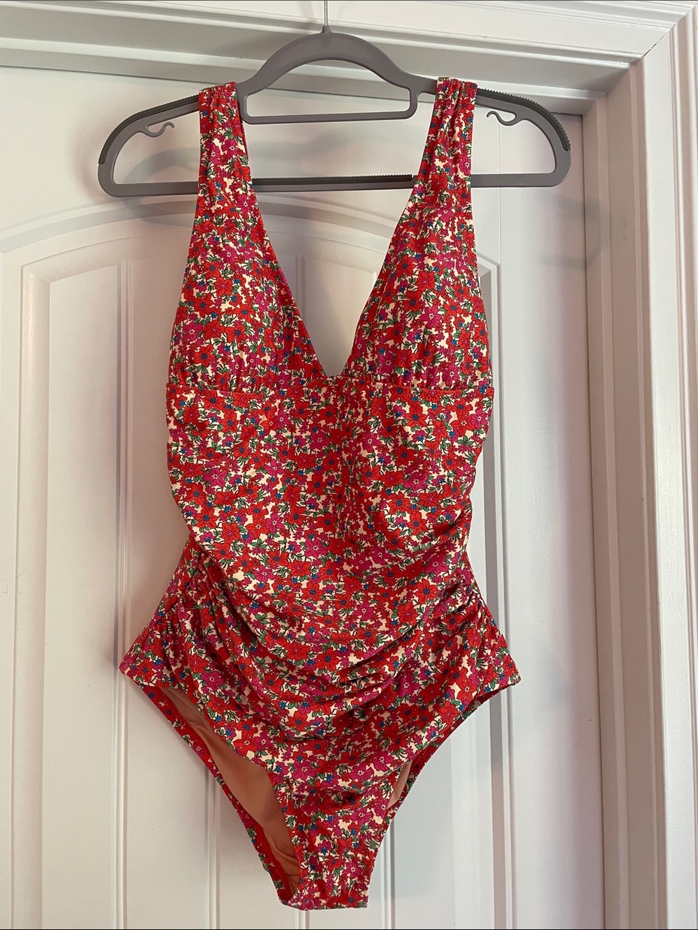 J. Crew Red and Pink Floral One-Piece Swimsuit Size 8